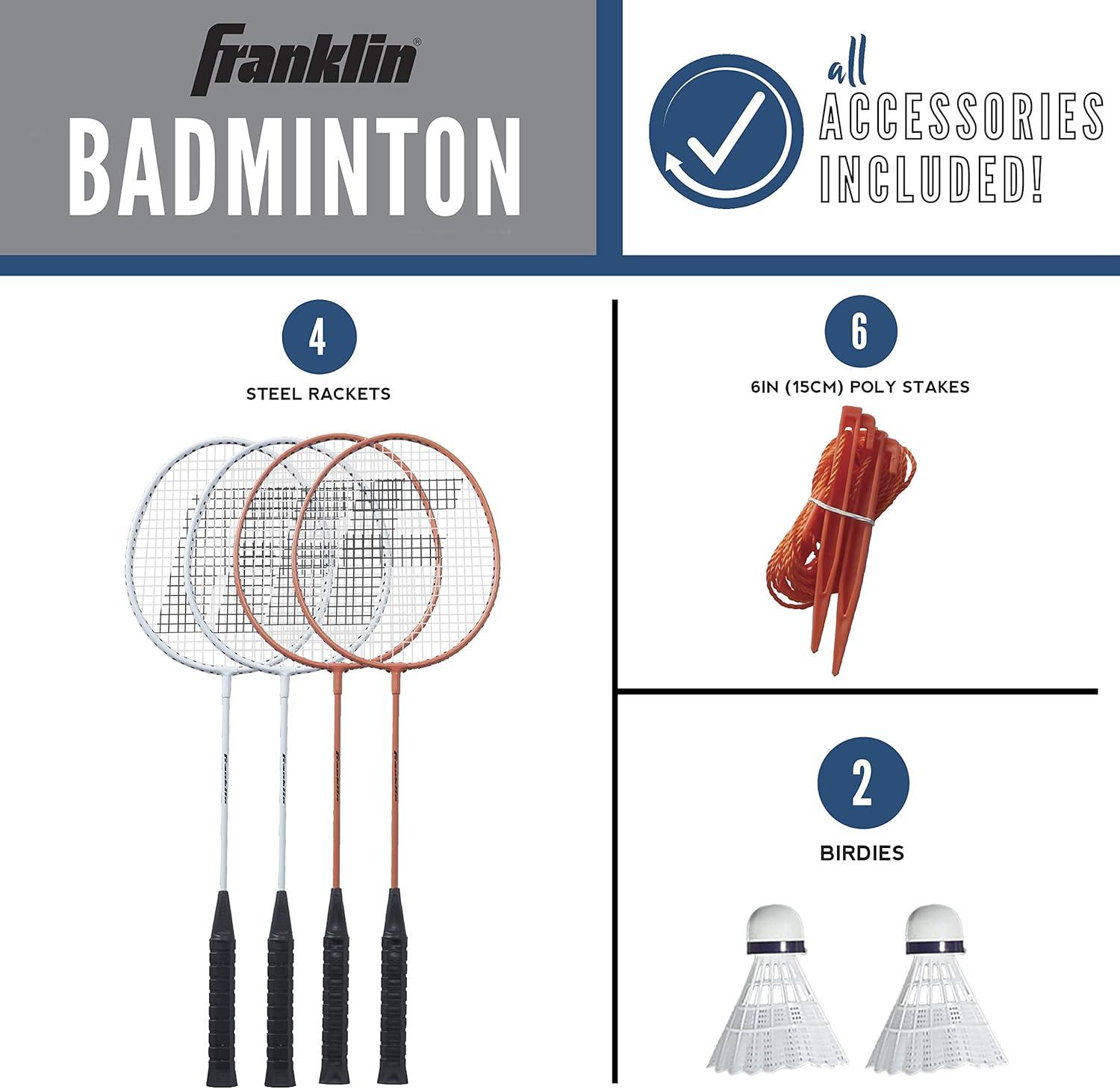 imageFranklin Sports Badminton Net Sets Outdoor Backyard Beach Badminton Net Equipment Set 4 Rackets 2 Birdies Portable Net Included Adults Kids SetStarter