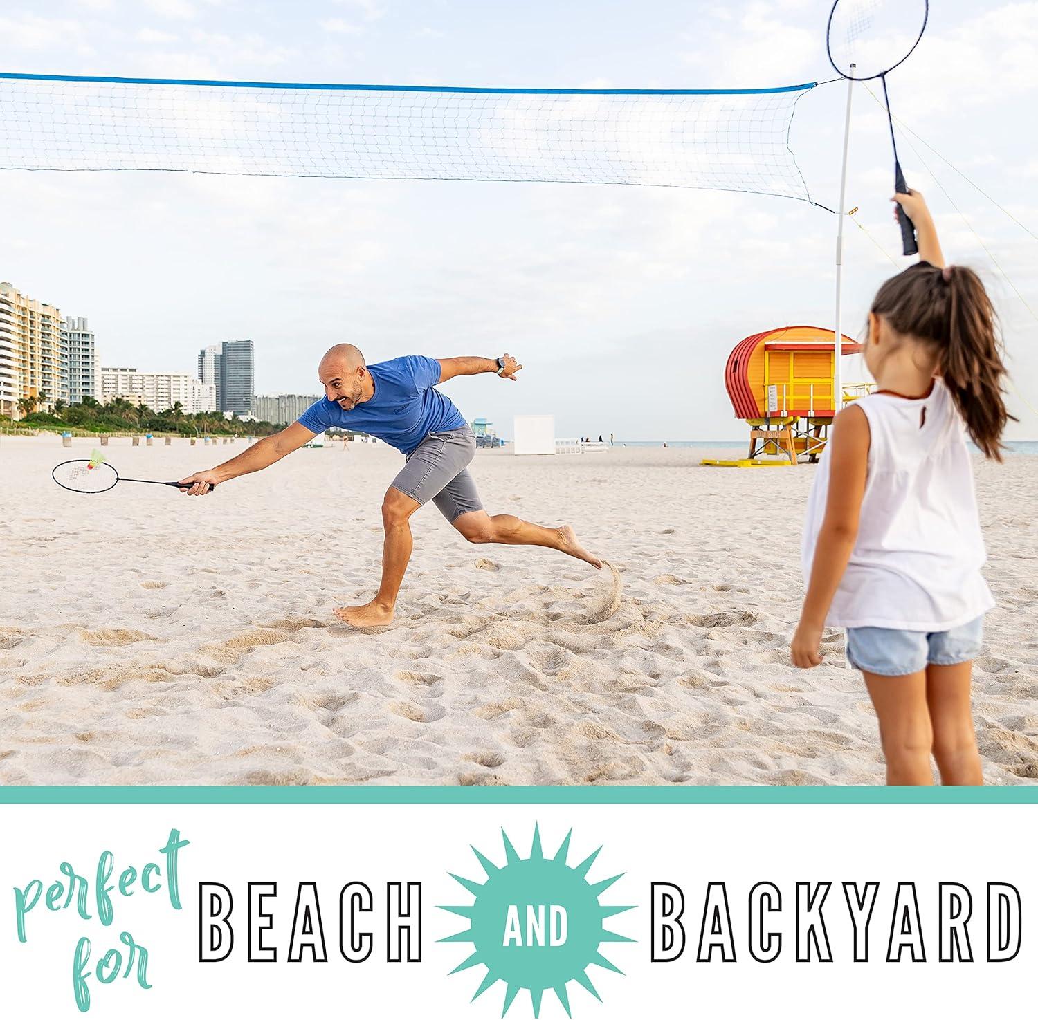 imageFranklin Sports Fun 5 Combo Outdoor Game Set Backyard Beach Camping Games for Kids Badminton Volleyball Flip Toss Flying Disc Horseshoes or Ring TossBlue Combo Set