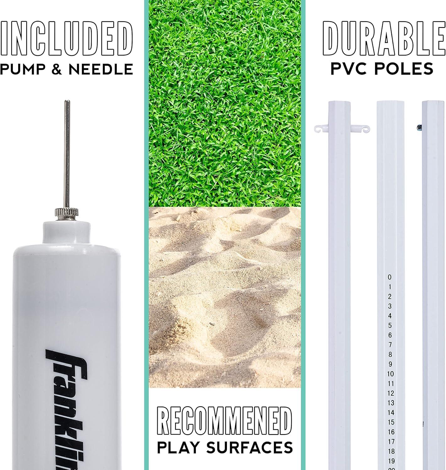 imageFranklin Sports Fun 5 Combo Outdoor Game Set Backyard Beach Camping Games for Kids Badminton Volleyball Flip Toss Flying Disc Horseshoes or Ring TossBlue Combo Set