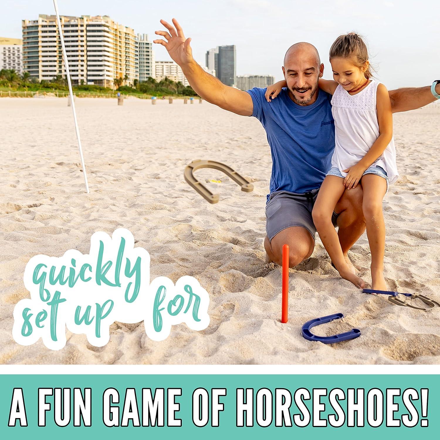 imageFranklin Sports Fun 5 Combo Outdoor Game Set Backyard Beach Camping Games for Kids Badminton Volleyball Flip Toss Flying Disc Horseshoes or Ring TossBlue Combo Set