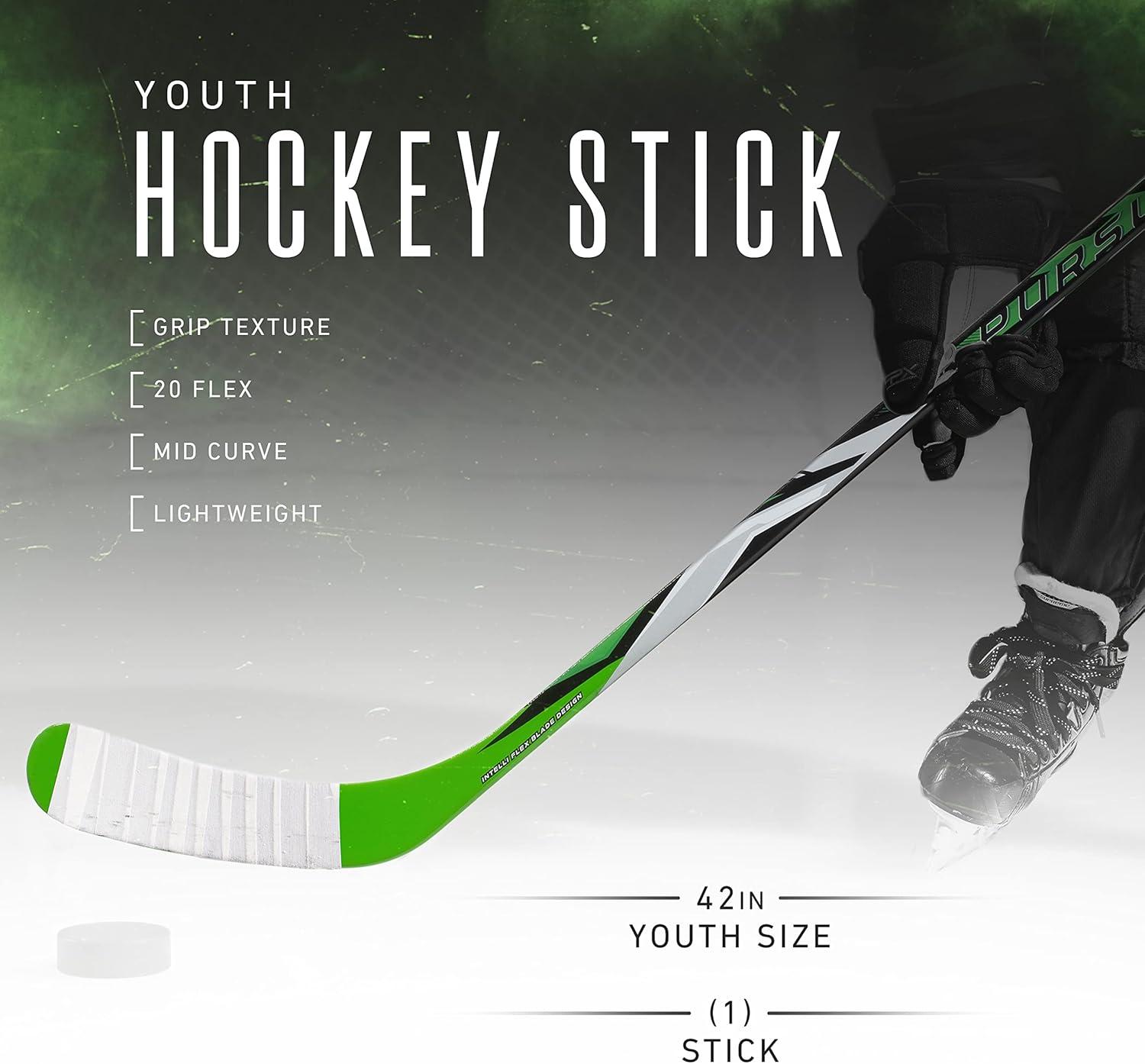 imageFranklin Sports Kids Ice Hockey Sticks Ripper Junior Youth Composite Hockey Sticks Righty Lefty 50Flex Ice Hockey Sticks Textured Grip 55quot Inch 42quot Inch Youth Hockey SticksGreen