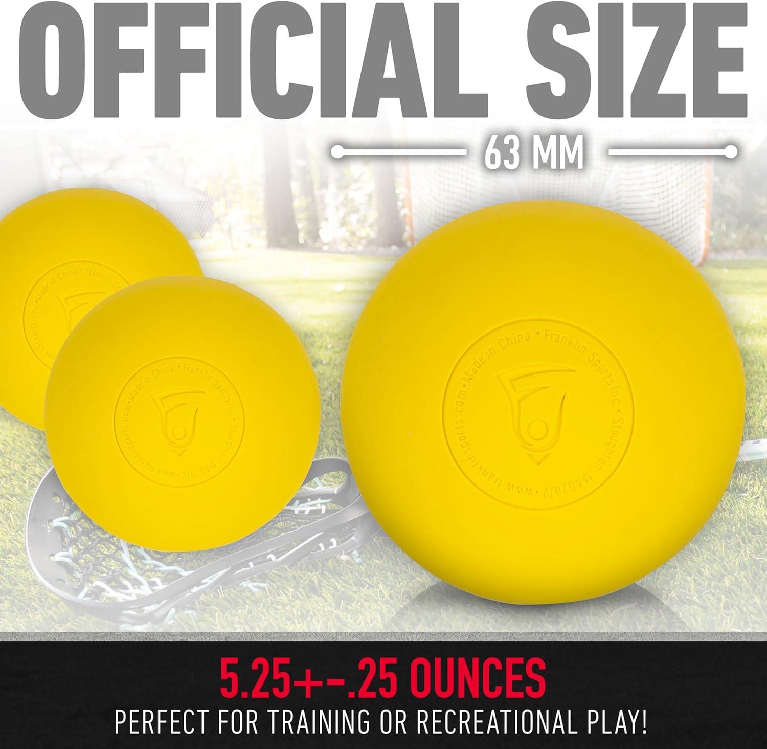 imageFranklin Sports Lacrosse Balls Official Size Lax Balls for Practice Rubber 63mm Outdoor Lacrosse Balls Great for Muscle Massage Therapy Yoga White YellowYellow
