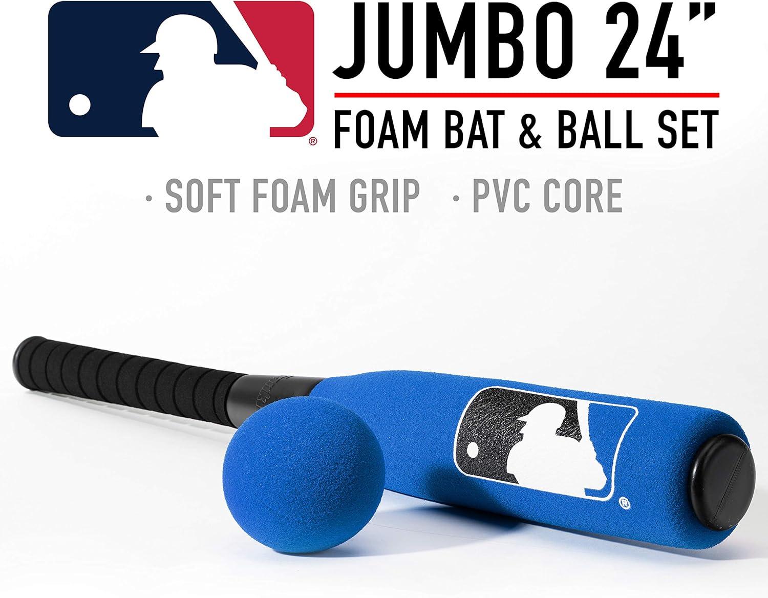 imageFranklin Sports MLB Kids Foam Baseball Bat Ball Sets Indoor Outdoor Soft Foam Baseball Bats for Kids Toddlers Regular Jumbo Barrels 24quot or 27quot LengthBlue