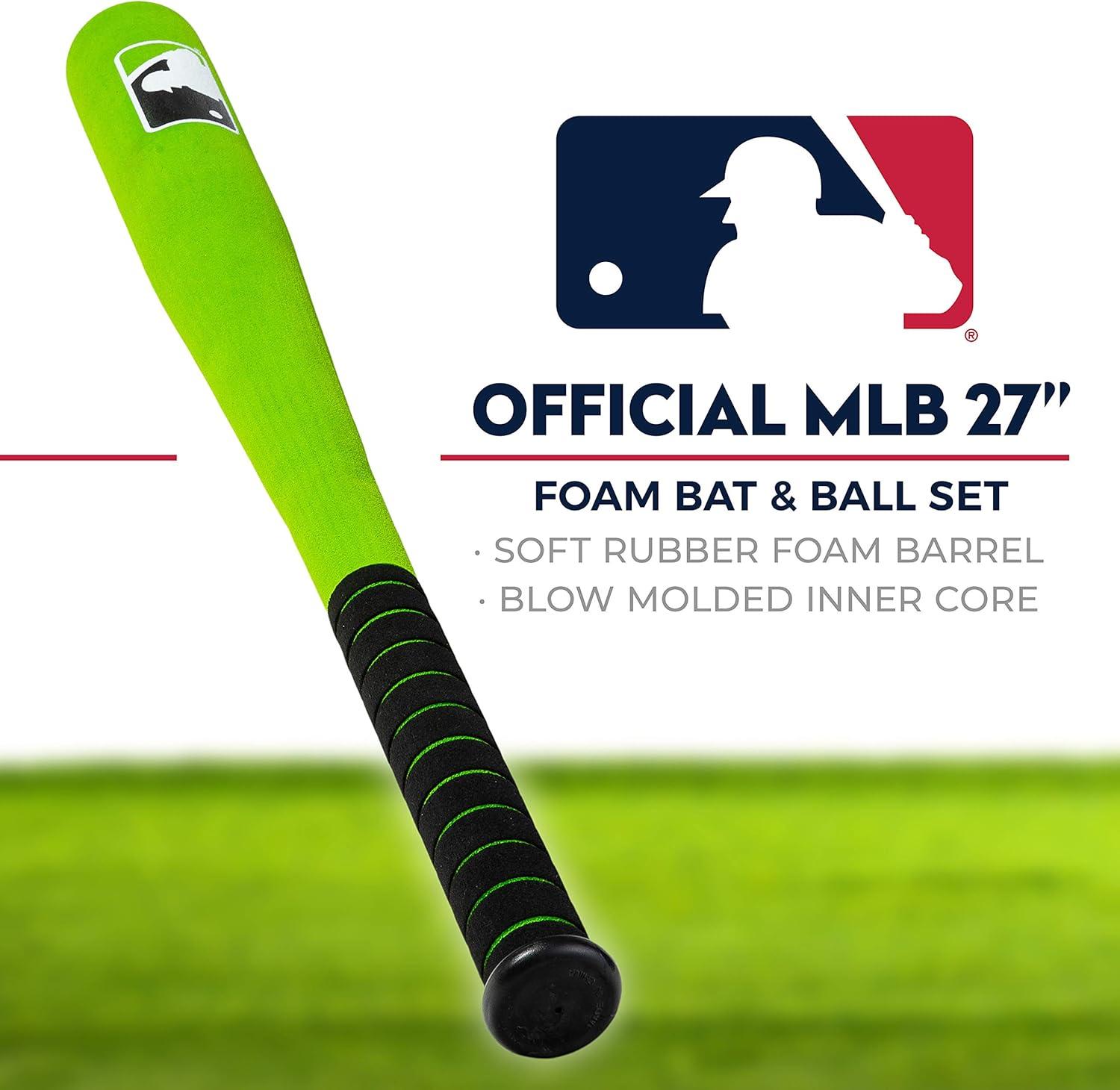 imageFranklin Sports MLB Kids Foam Baseball Bat Ball Sets Indoor Outdoor Soft Foam Baseball Bats for Kids Toddlers Regular Jumbo Barrels 24quot or 27quot LengthGreen