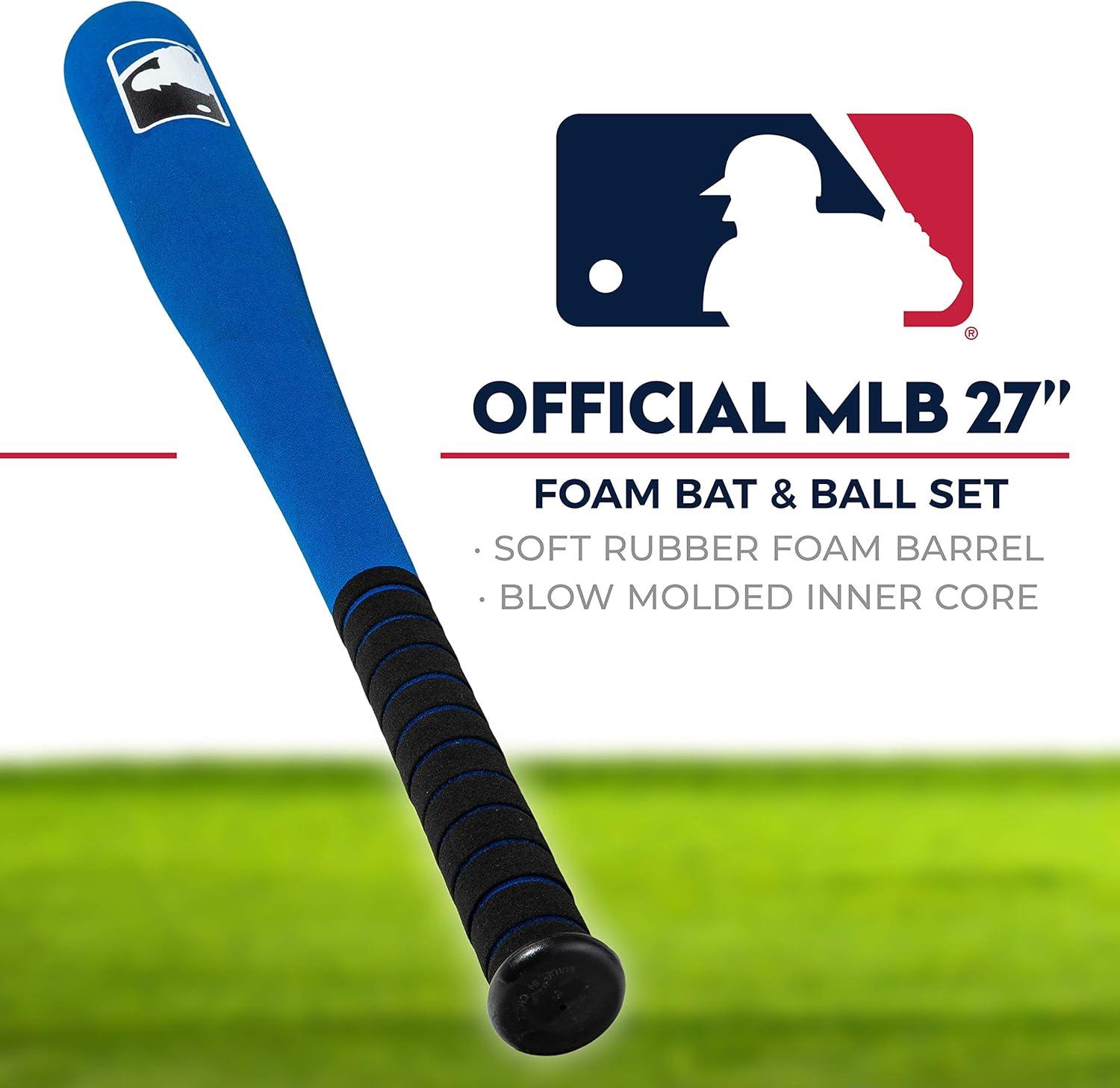 imageFranklin Sports MLB Kids Foam Baseball Bat Ball Sets Indoor Outdoor Soft Foam Baseball Bats for Kids Toddlers Regular Jumbo Barrels 24quot or 27quot LengthBlue