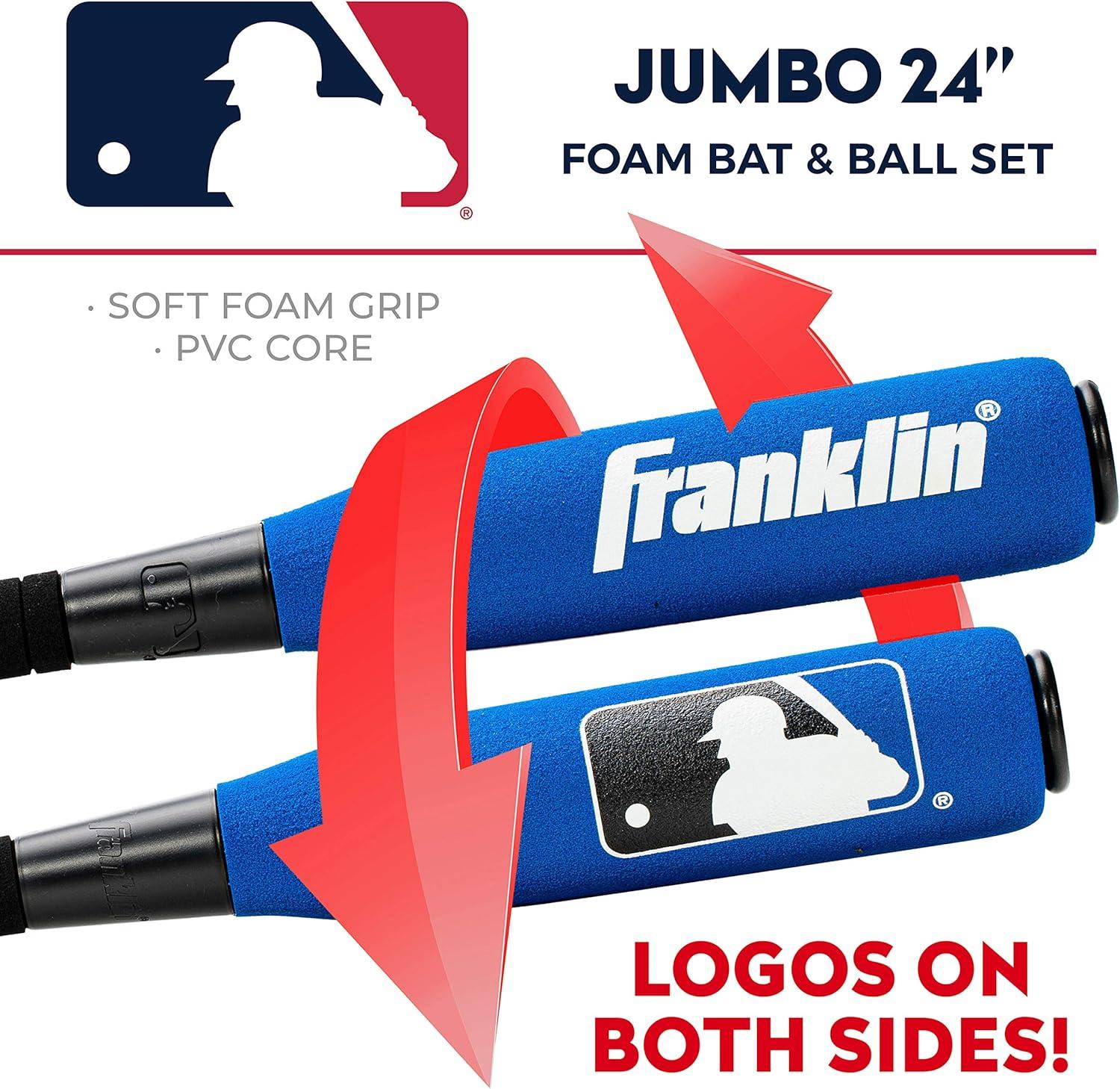 imageFranklin Sports MLB Kids Foam Baseball Bat Ball Sets Indoor Outdoor Soft Foam Baseball Bats for Kids Toddlers Regular Jumbo Barrels 24quot or 27quot LengthBlue