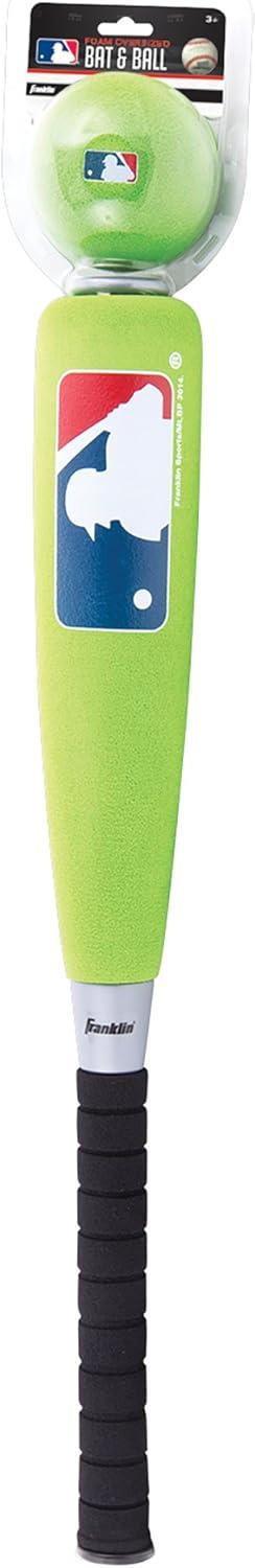 imageFranklin Sports MLB Kids Foam Baseball Bat Ball Sets Indoor Outdoor Soft Foam Baseball Bats for Kids Toddlers Regular Jumbo Barrels 24quot or 27quot LengthGreen