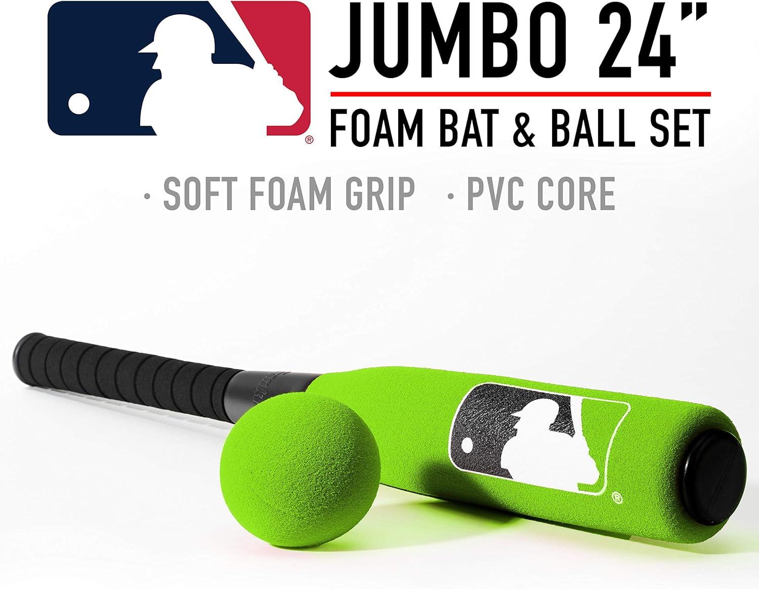 imageFranklin Sports MLB Kids Foam Baseball Bat Ball Sets Indoor Outdoor Soft Foam Baseball Bats for Kids Toddlers Regular Jumbo Barrels 24quot or 27quot LengthGreen