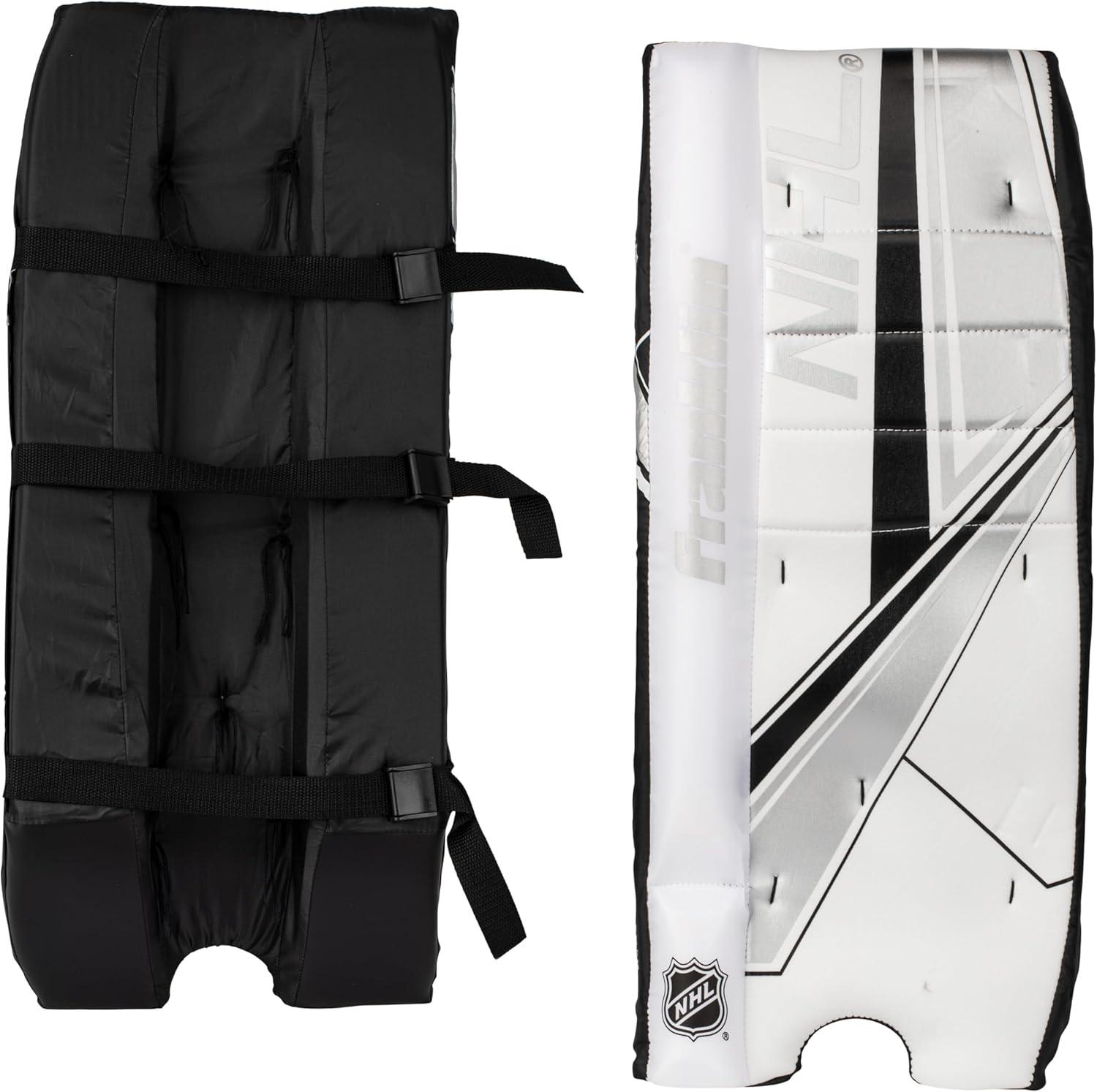 imageFranklin Sports NHL Kids Street Hockey Goalie Pads Set Kids Hockey Training Equipment Includes Block Pad Catch Glove and Goalie PadsBlackWhite