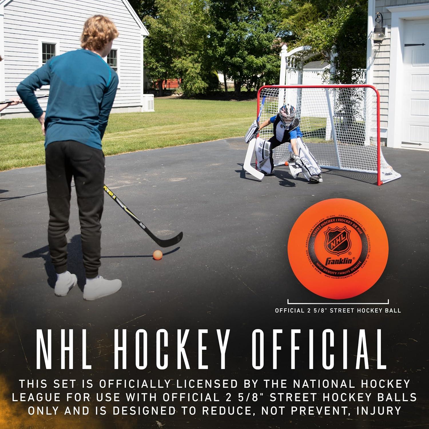 imageFranklin Sports NHL Kids Street Hockey Goalie Pads Set Kids Hockey Training Equipment Includes Block Pad Catch Glove and Goalie PadsBlackWhite