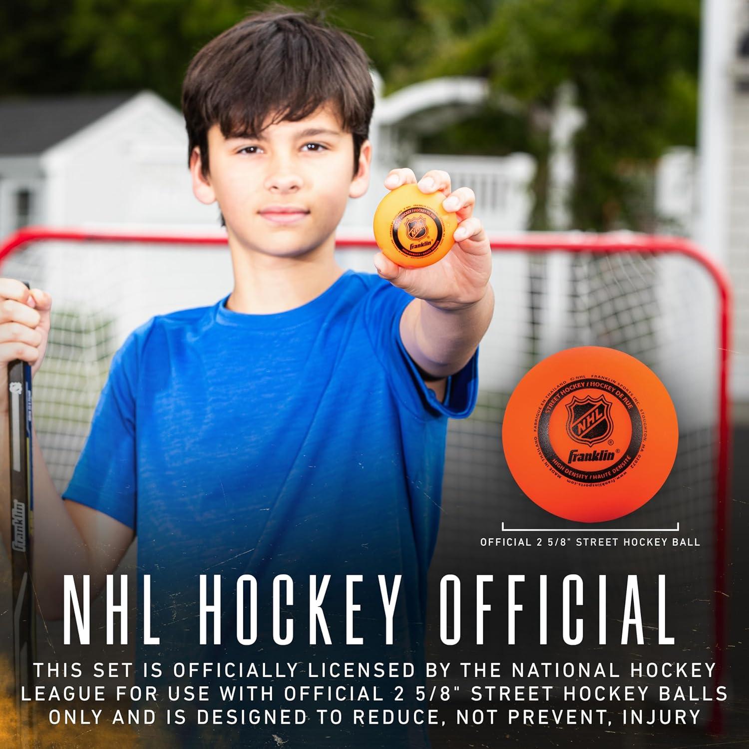 imageFranklin Sports NHL Kids Street Hockey Goalie Pads Set Kids Hockey Training Equipment Includes Block Pad Catch Glove and Goalie PadsNeon Colors