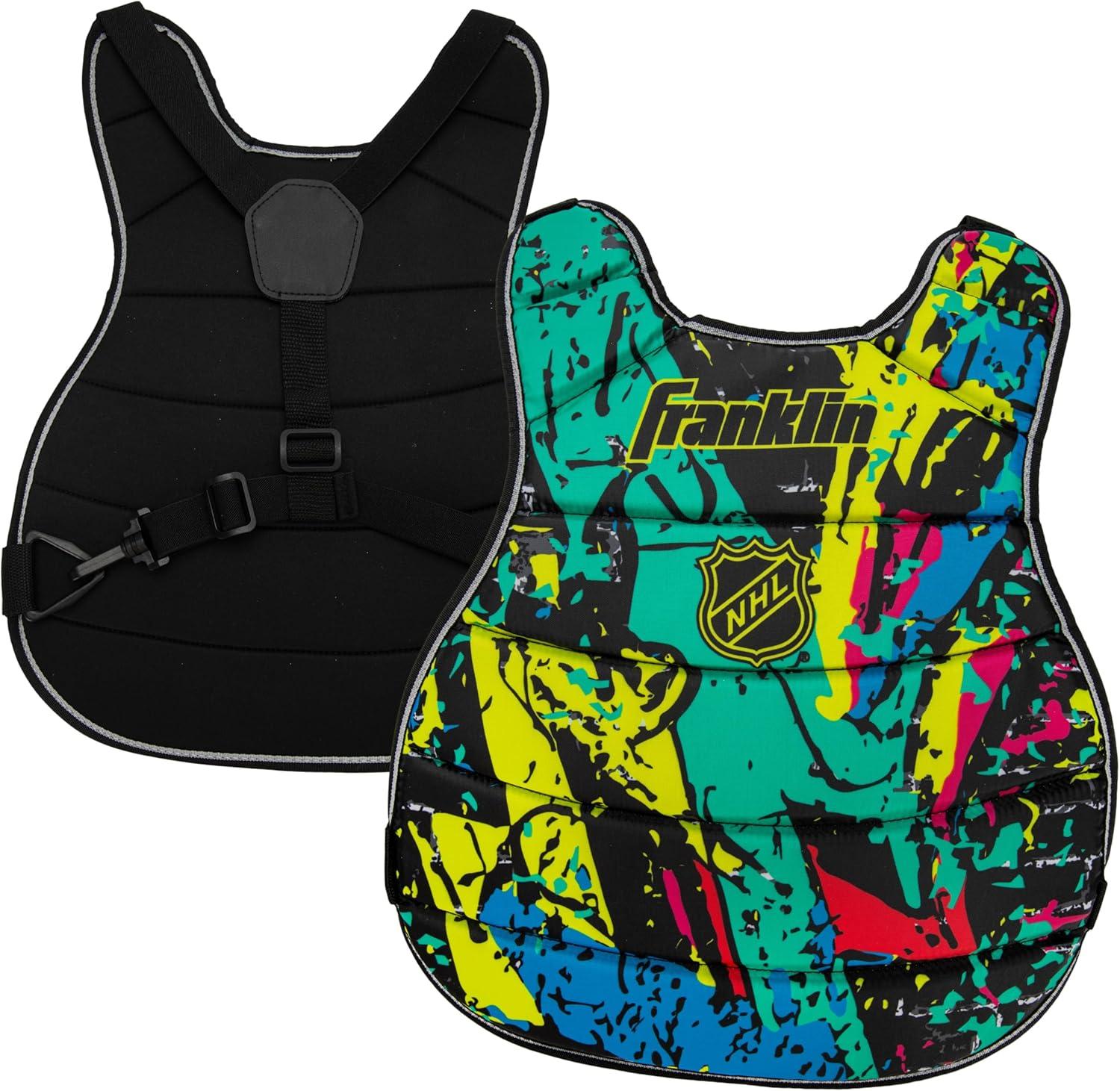 imageFranklin Sports NHL Kids Street Hockey Goalie Pads Set Kids Hockey Training Equipment Includes Block Pad Catch Glove and Goalie PadsNeon Colors