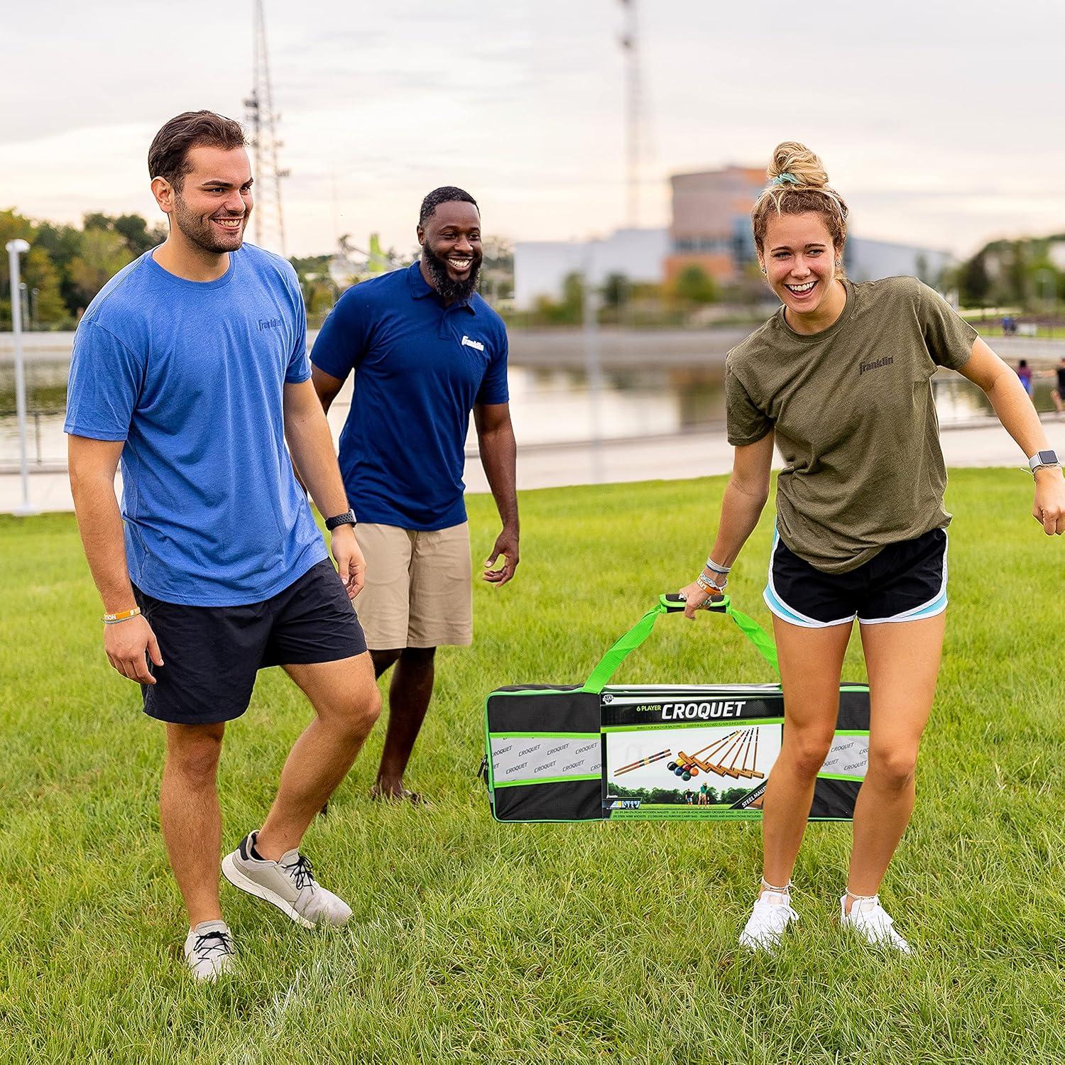 imageFranklin Sports Outdoor Croquet Set 6 Player Croquet Set with Stakes Mallets Wickets and Balls Backyard Lawn VintageClassic