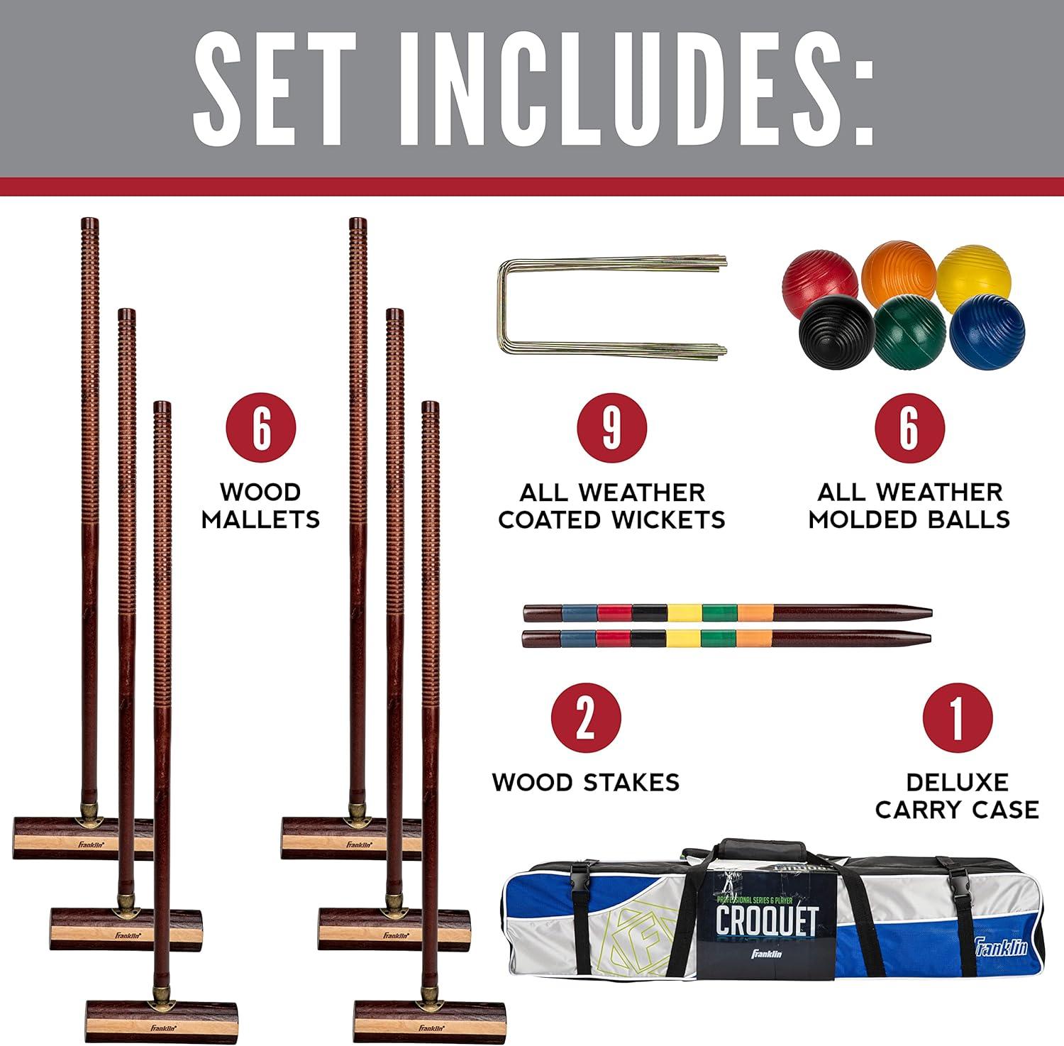 imageFranklin Sports Outdoor Croquet Set 6 Player Croquet Set with Stakes Mallets Wickets and Balls Backyard Lawn VintageExpert