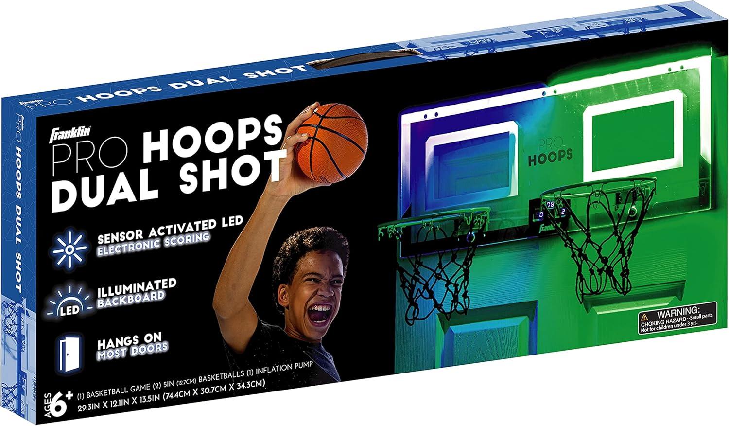 imageFranklin Sports Over The Door Indoor LED Basketball HoopsSteel Rim Mini BasketIncludes Ball and PumpLight Up BackboardLight Up Double Hoops