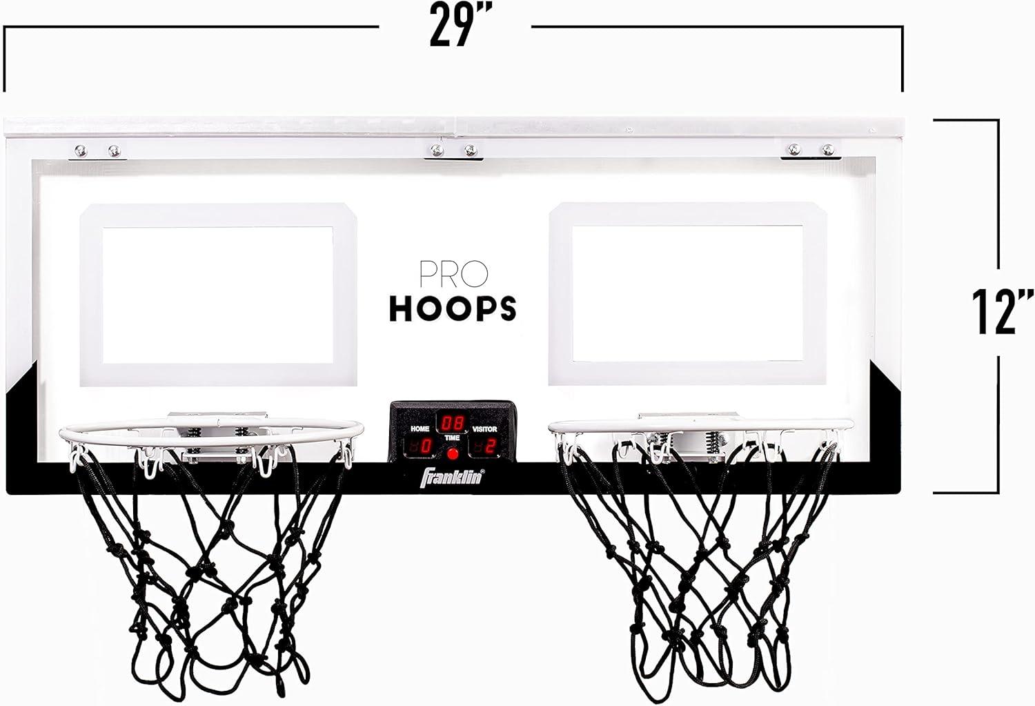 imageFranklin Sports Over The Door Indoor LED Basketball HoopsSteel Rim Mini BasketIncludes Ball and PumpLight Up BackboardLight Up Double Hoops