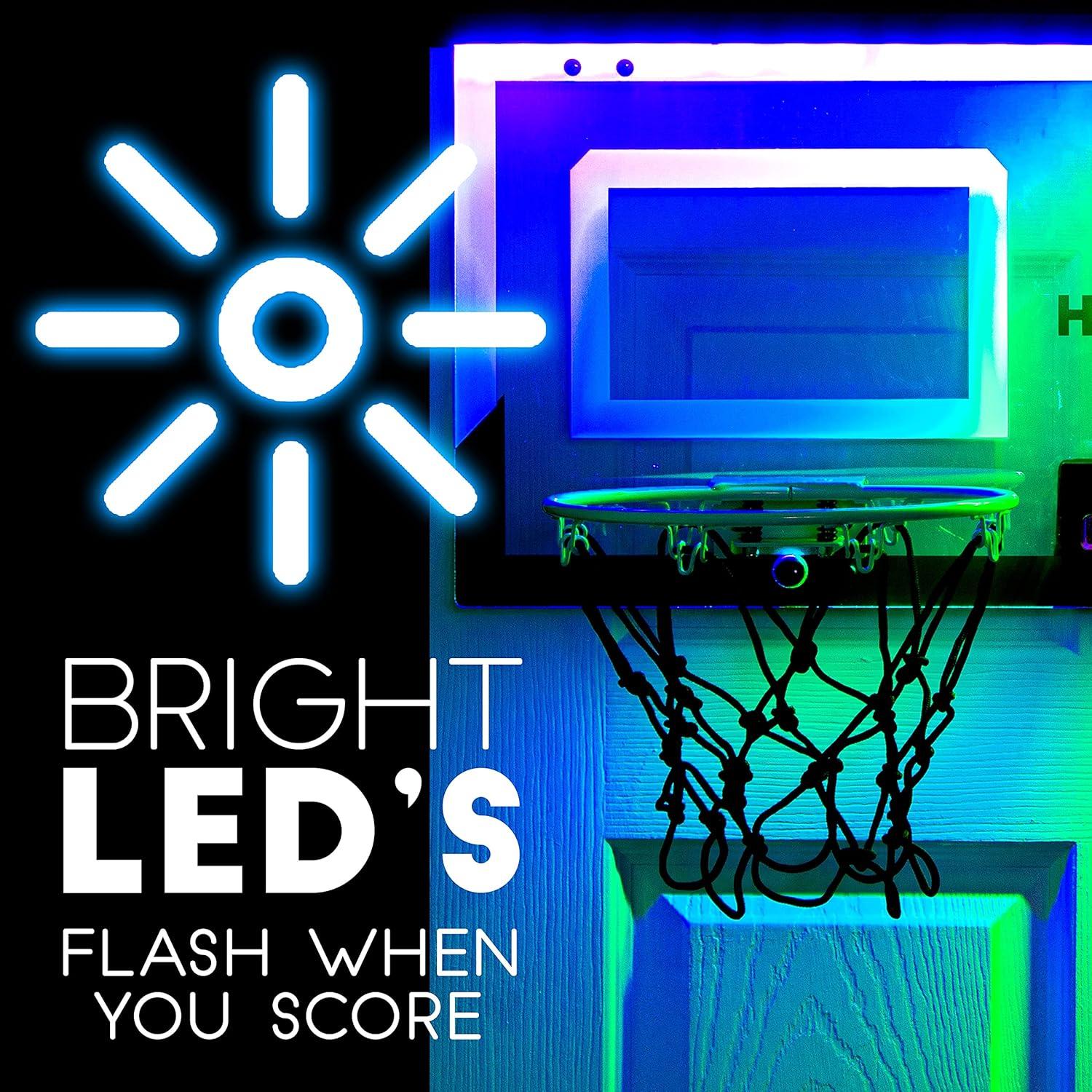 imageFranklin Sports Over The Door Indoor LED Basketball HoopsSteel Rim Mini BasketIncludes Ball and PumpLight Up BackboardLight Up Double Hoops