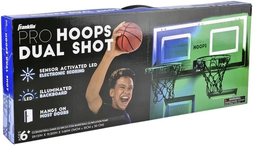 imageFranklin Sports Over The Door Indoor LED Basketball HoopsSteel Rim Mini BasketIncludes Ball and PumpLight Up BackboardLight Up Double Hoops