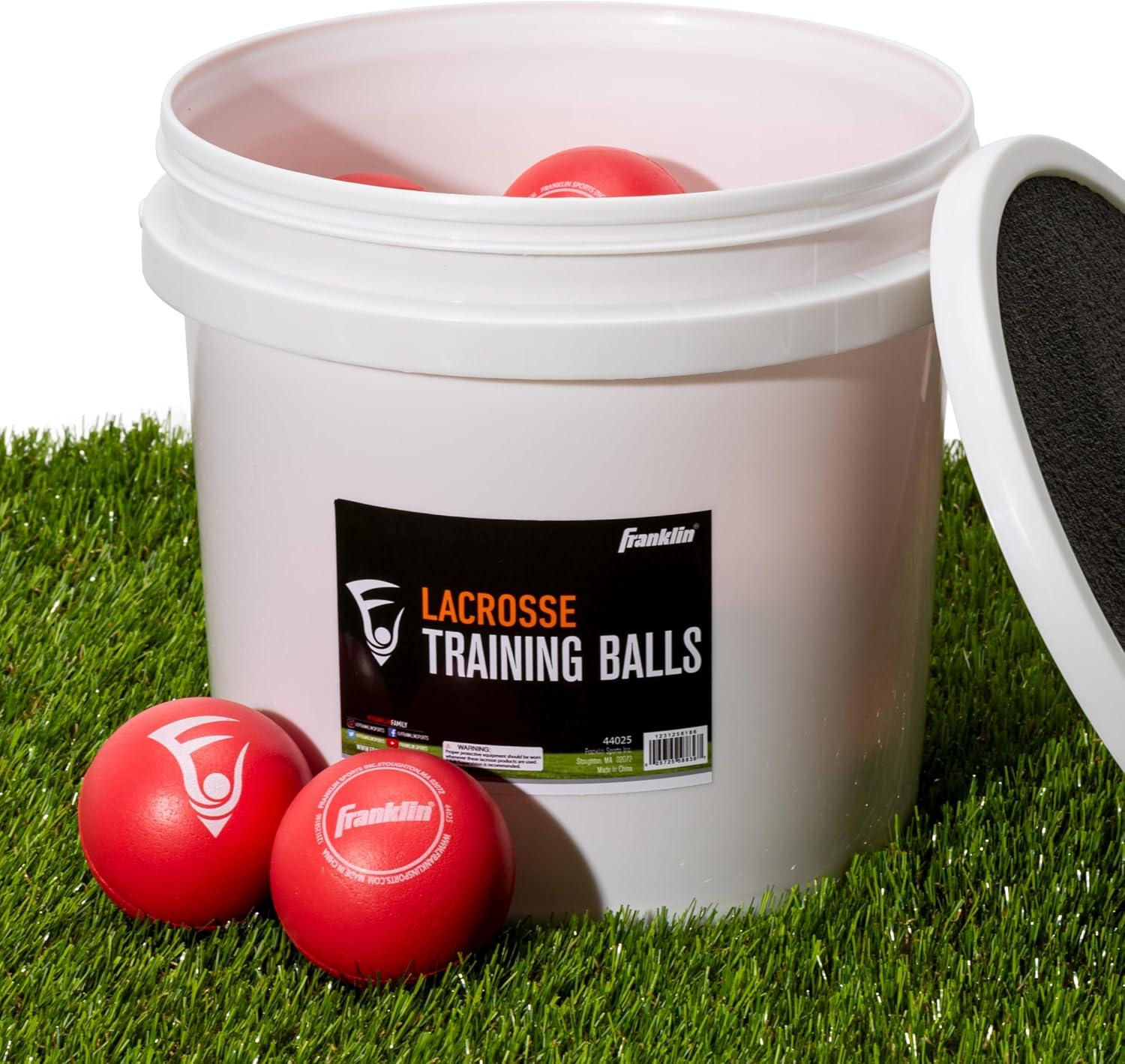 imageFranklin Sports Soft Training Lacrosse Ball Bucket 20 Kids Soft Rubber Lacrosse Balls for Indoor Outdoor Play Official Size Youth Lax Equipment for Kids Beginners