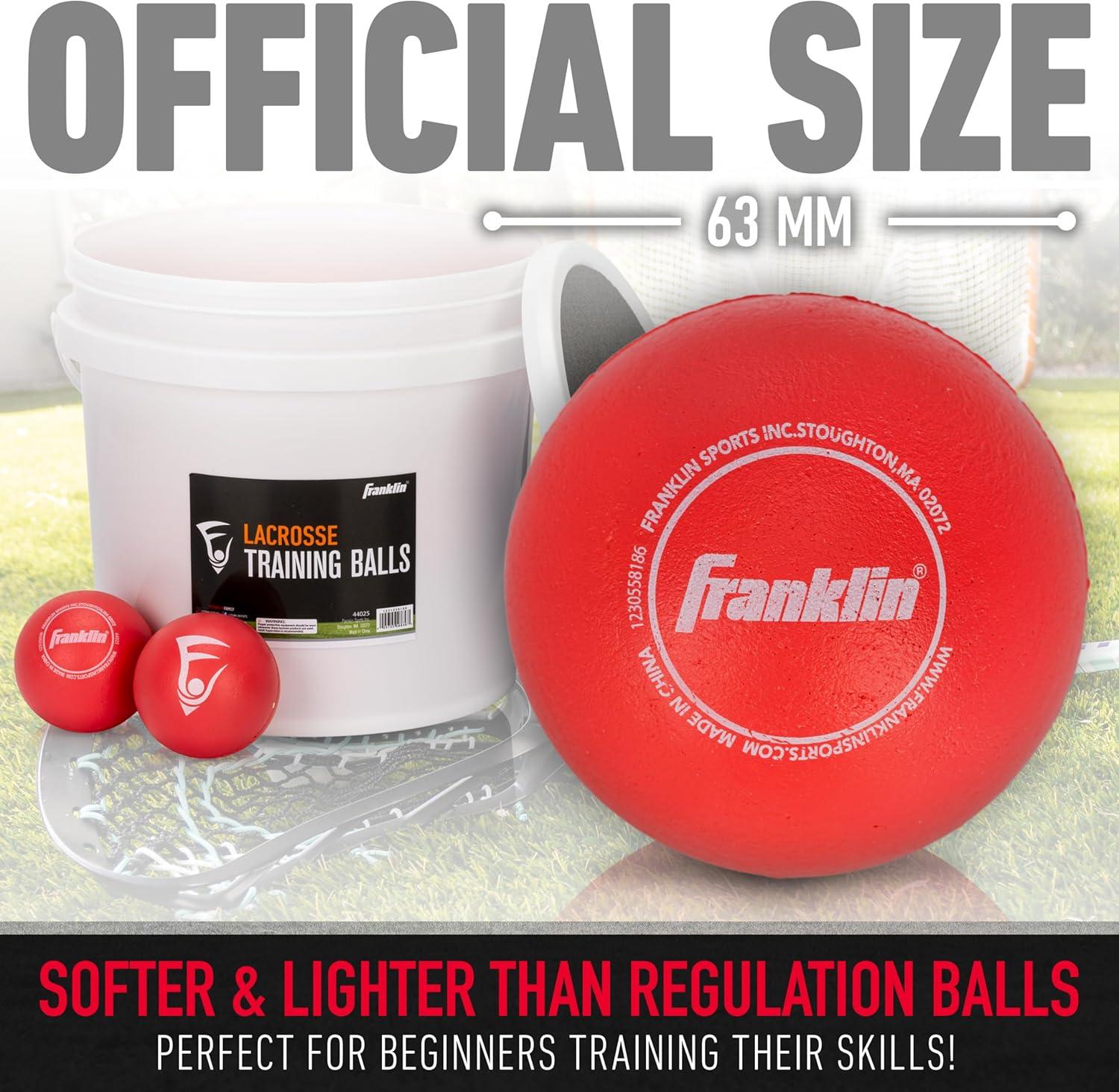 imageFranklin Sports Soft Training Lacrosse Ball Bucket 20 Kids Soft Rubber Lacrosse Balls for Indoor Outdoor Play Official Size Youth Lax Equipment for Kids Beginners