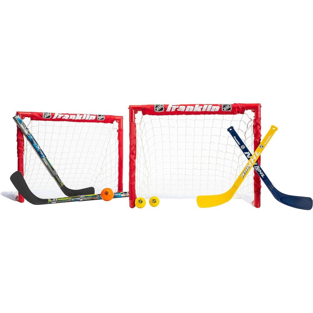 imageFranklin Sports  NHL Kids Folding Hockey Goals Set  2 Street Hockey ampamp Knee Hockey Goals  2 Adjustable Youth Hockey Sticks 2 Knee Hockey Sticks 2 Mini Hockey Balls  1 Street Hockey BallGoals Set