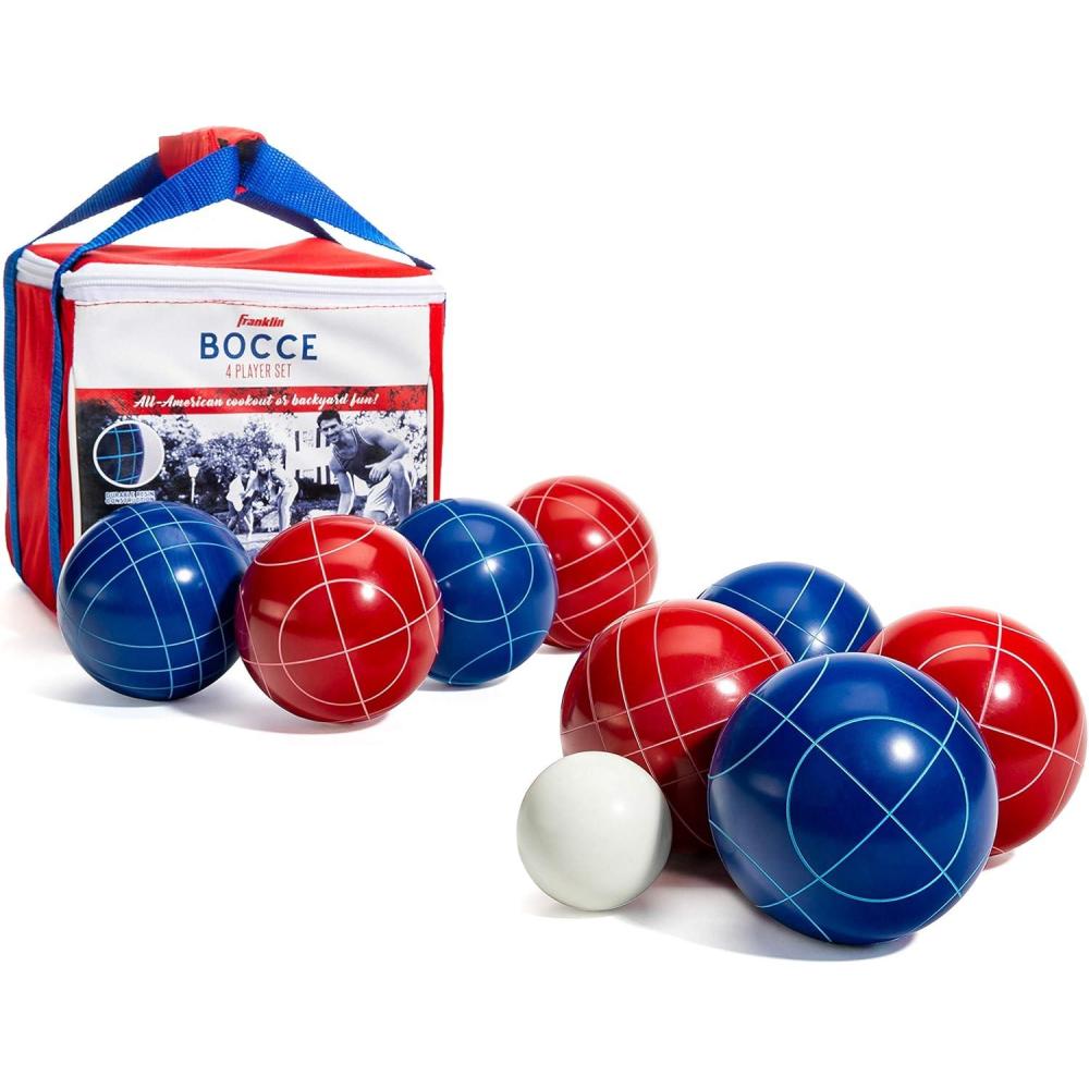 imageFranklin Sports Bocce Ball Set  8 All Weather Bocce Balls and 1 Pallino  Beach Backyard Lawn or Outdoor Party Game  Professional American and Starter Set OptionsAmerican