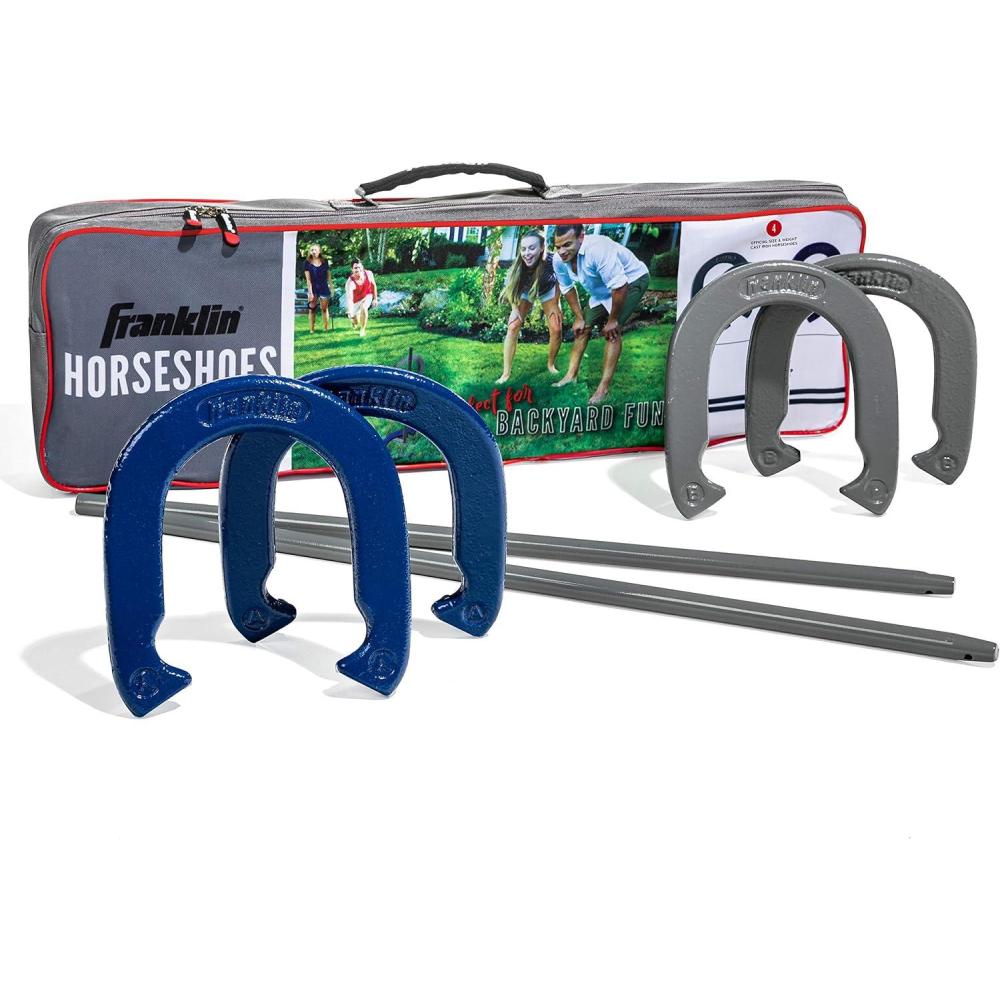 imageFranklin Sports Horseshoes Sets  Metal Horseshoe Game Sets for Adults  Kids  Official Weight Steel Horseshoes  Beach  Lawn Horseshoes Sets  Sets Include 4 Horseshoes and 2 Ground StakesFamily