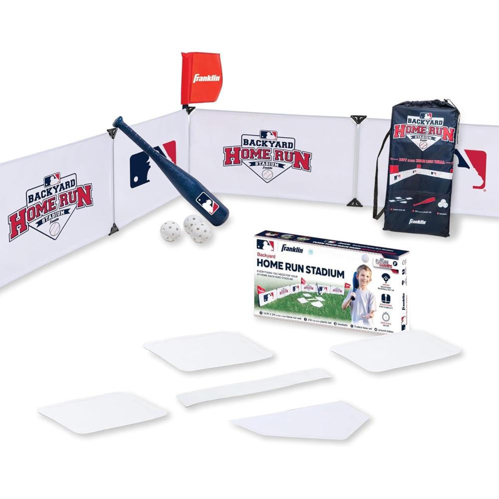 imageFranklin Sports MLB Kids Backyard Baseball Stadium  Kids Plastic Baseball Set with Home Run Walls Bat Plastic Balls  Throw Down Bases  14 Fence for Backyard Diamond