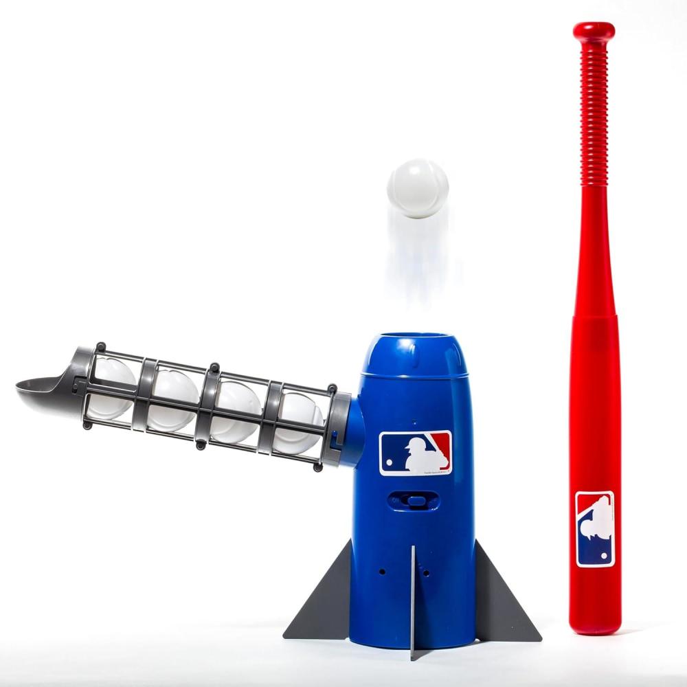 imageFranklin Sports MLB Kids Pitching Machine  POP ROCKET Kids Baseball Trainer  Includes 5 Plastic Baseballs ampamp Baseball Bat Multicolor Medium