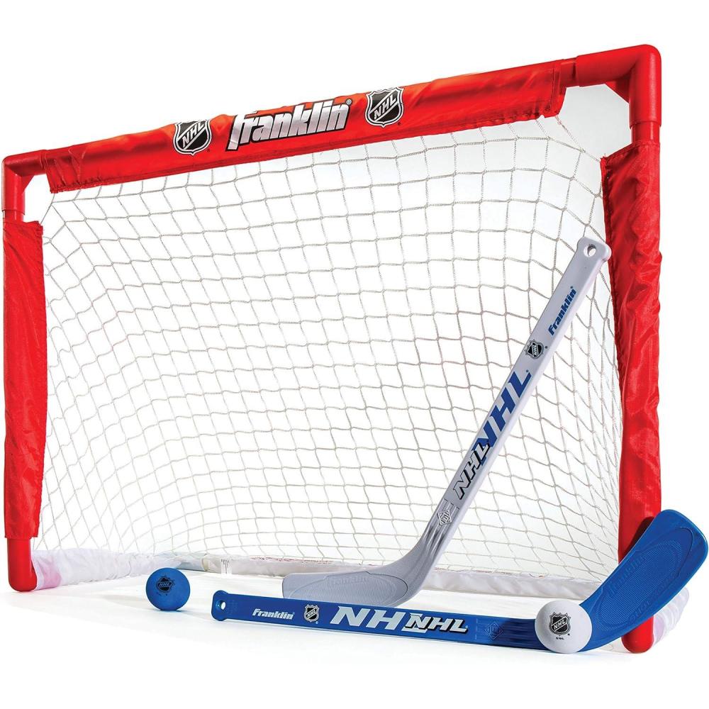 imageFranklin Sports NHL s Mini Hockey Set  Includes 1 Knee Hockey Goal  2 Mini Hockey Sticks  2 Foam Balls  Indoor Mini Hockey Goal  Sticks Set