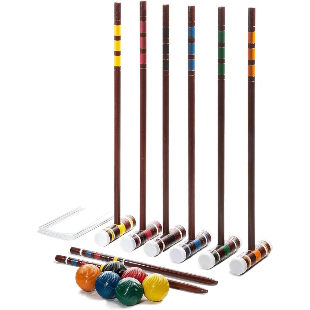 imageFranklin Sports Outdoor Croquet Set 6 Player Croquet Set with Stakes Mallets Wickets and Balls Backyard Lawn VintageIntermediate