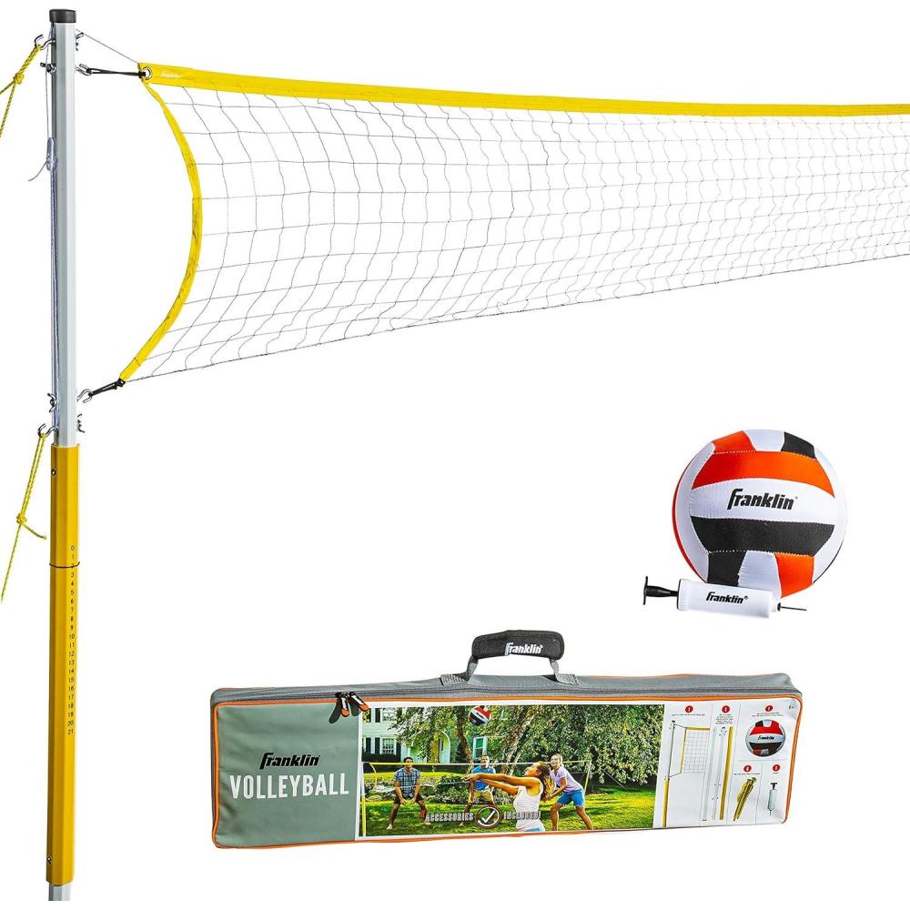imageFranklin Sports Outdoor Volleyball Net Sets  Beach  Backyard Portable Volleyball Net with Poles  Complete Outdoor Volleyball Sets with Net  Volleyball IncludedFamily