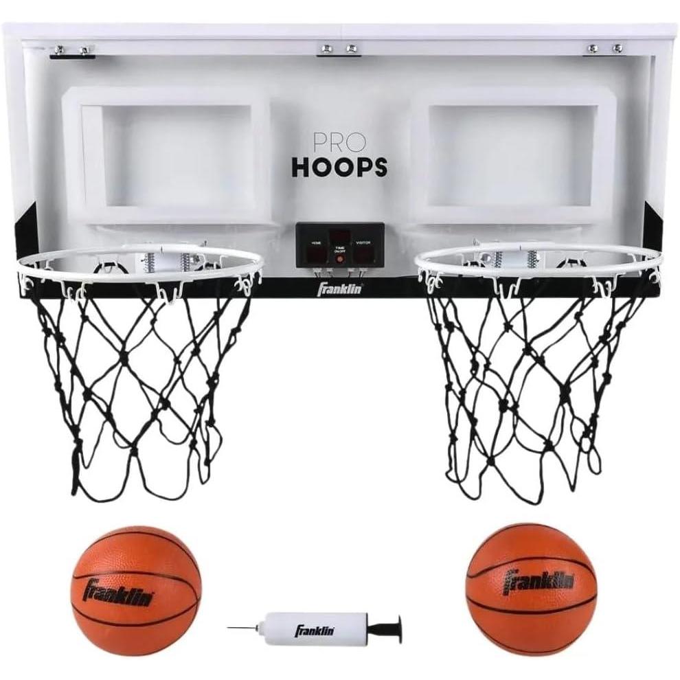imageFranklin Sports Over The Door Indoor LED Basketball HoopsSteel Rim Mini BasketIncludes Ball and PumpLight Up BackboardLight Up Double Hoops