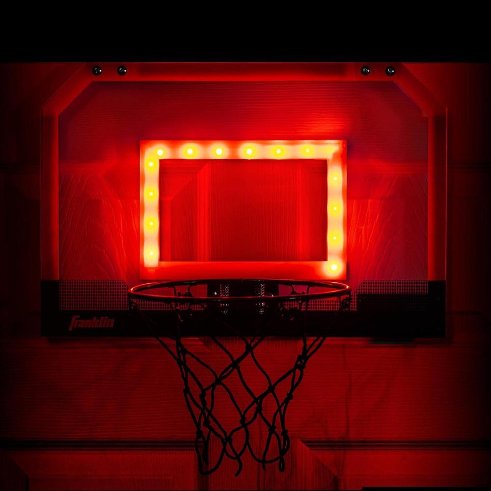 imageFranklin Sports Over The Door Indoor LED Basketball HoopsSteel Rim Mini BasketIncludes Ball and PumpLight Up BackboardRed  1775 x 12