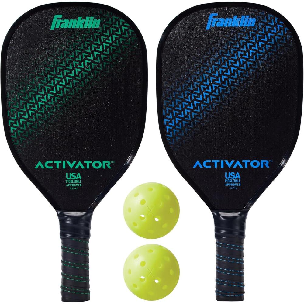 imageFranklin Sports Pickleball Paddle and Ball Set  Wooden Pickleball Rackets  Pickleballs  Activator  USA Pickleball USAPA Approved2 Player Set BlueGreen