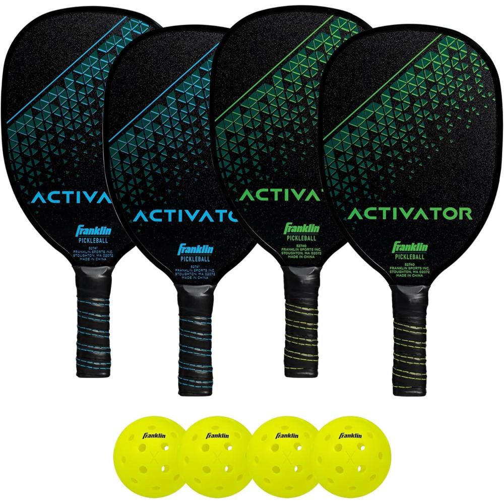 imageFranklin Sports Pickleball Paddle and Ball Set  Wooden Pickleball Rackets  Pickleballs  Activator  USA Pickleball USAPA Approved4 Player Set  BlueGreen