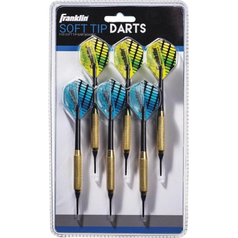 imageFranklin Sports Soft Tip Darts Set 6 Pack of 18 Gram Soft Tip Darts Removable Standard Nylon Flights and Brass Barrels Lightweight Full Dart Set