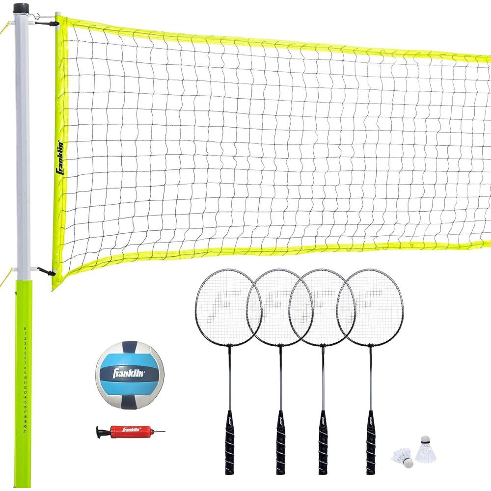 imageFranklin Sports Volleyball Badminton Sets Beach Backyard Game Set Volleyball Pump Badminton Rackets Birdies Net Poles IncludedAdvanced BadmintonVolleyball Set