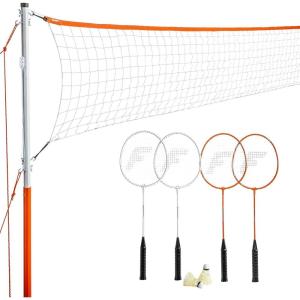 Franklin Sports Badminton Net Sets – Outdoor Backyard + Beach Badminton Net + Equipment Set – (4) Rackets + (2) Birdies + Portable Net Included – Adults + Kids Set(Starter)