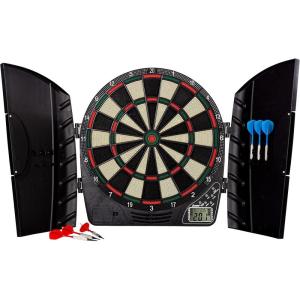Franklin Sports Electronic Dart Board Sets – Soft Tip Electric Dartboard with Digital Scoreboard – (6) Darts Included(Dartboard w/ Cabinet)