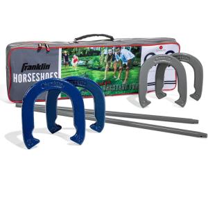 Franklin Sports Horseshoes Sets – Metal Horseshoe Game Sets for Adults + Kids – Official Weight Steel Horseshoes – Beach + Lawn Horseshoes Sets – Sets Include (4) Horseshoes and (2) Ground Stakes(Family)