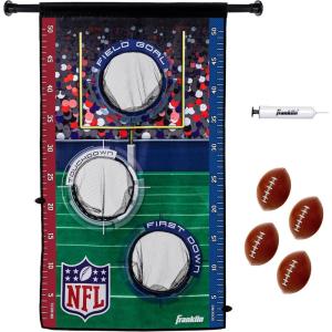 Franklin Sports NFL Mini Football Toss Target Game – NFL Door Jam Football Over The Door Target + (4) Mini Balls Set – 3 Hole Throwing Game for All Ages – Practice Passing + Aim