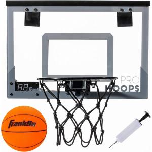 Franklin Sports Over The Door Indoor LED Basketball Hoops-Steel Rim Mini Basket-Includes Ball and Pump-Light Up Backboard(Blue – 17.75″ x 12″)