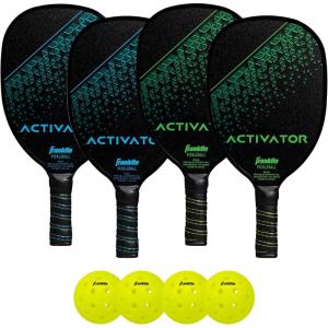 Franklin Sports Pickleball Paddle and Ball Set – Wooden Pickleball Rackets + Pickleballs – Activator – USA Pickleball (USAPA) Approved(4 Player Set – Blue/Green)