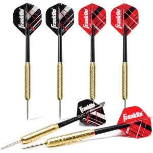 Franklin Sports Steel Tip Darts Set – 6 Pack of 18 Gram Steel Darts – Removable Standard Nylon Flights and Brass Barrels – Lightweight Full Dart Set, Red/Black