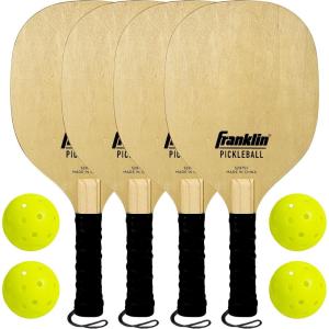 Franklin Sports Wooden Pickleball Paddle + X-40 Pickleball Set – Includes (4) Wooden Paddles and (4) Balls – USA Pickleball Approved X-40 Balls(15.5inch x 7.6inch)