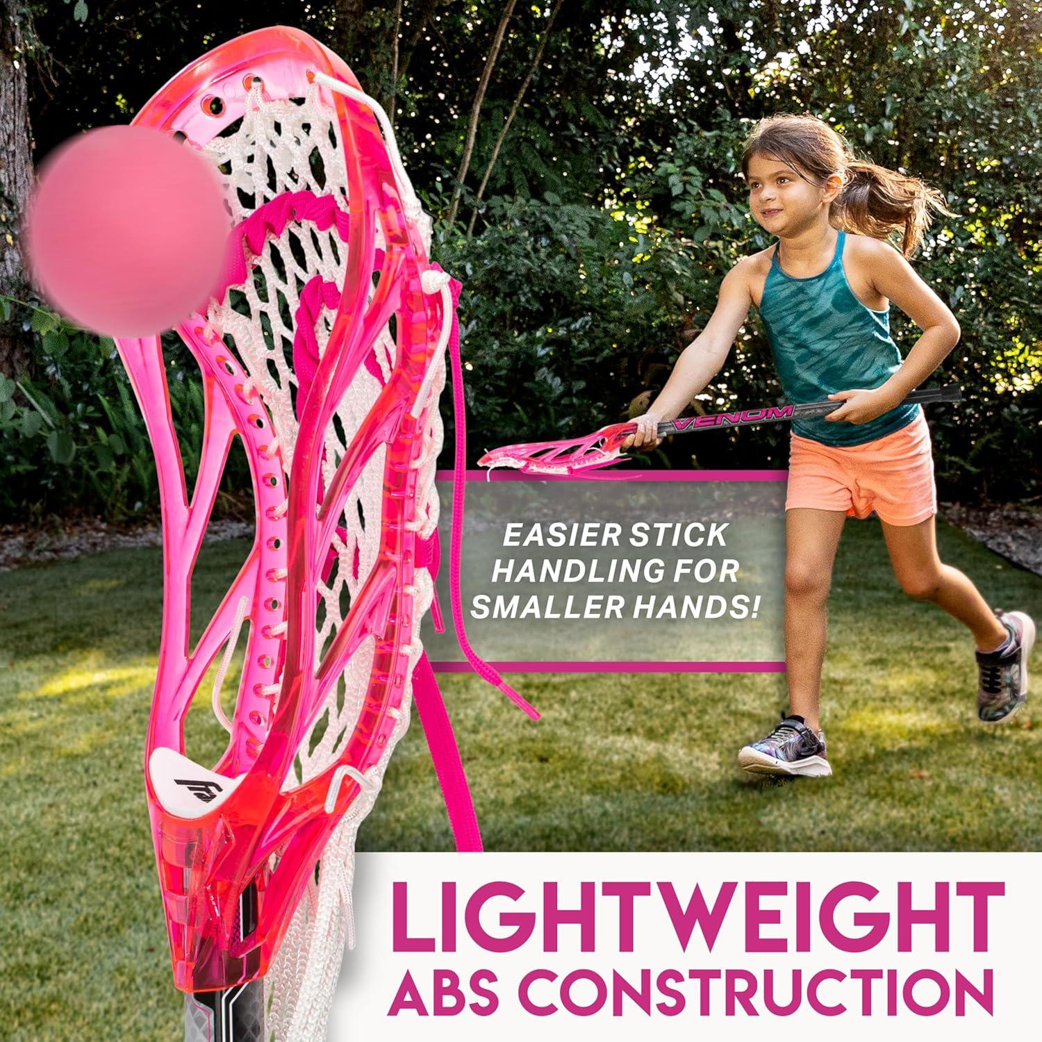 imageFranklin Sports Kids Mini Lacrosse Stick Ball Set Venom Youth Plastic Lacrosse Stick for Beginners Perfect Set for Kids ToddlersPink
