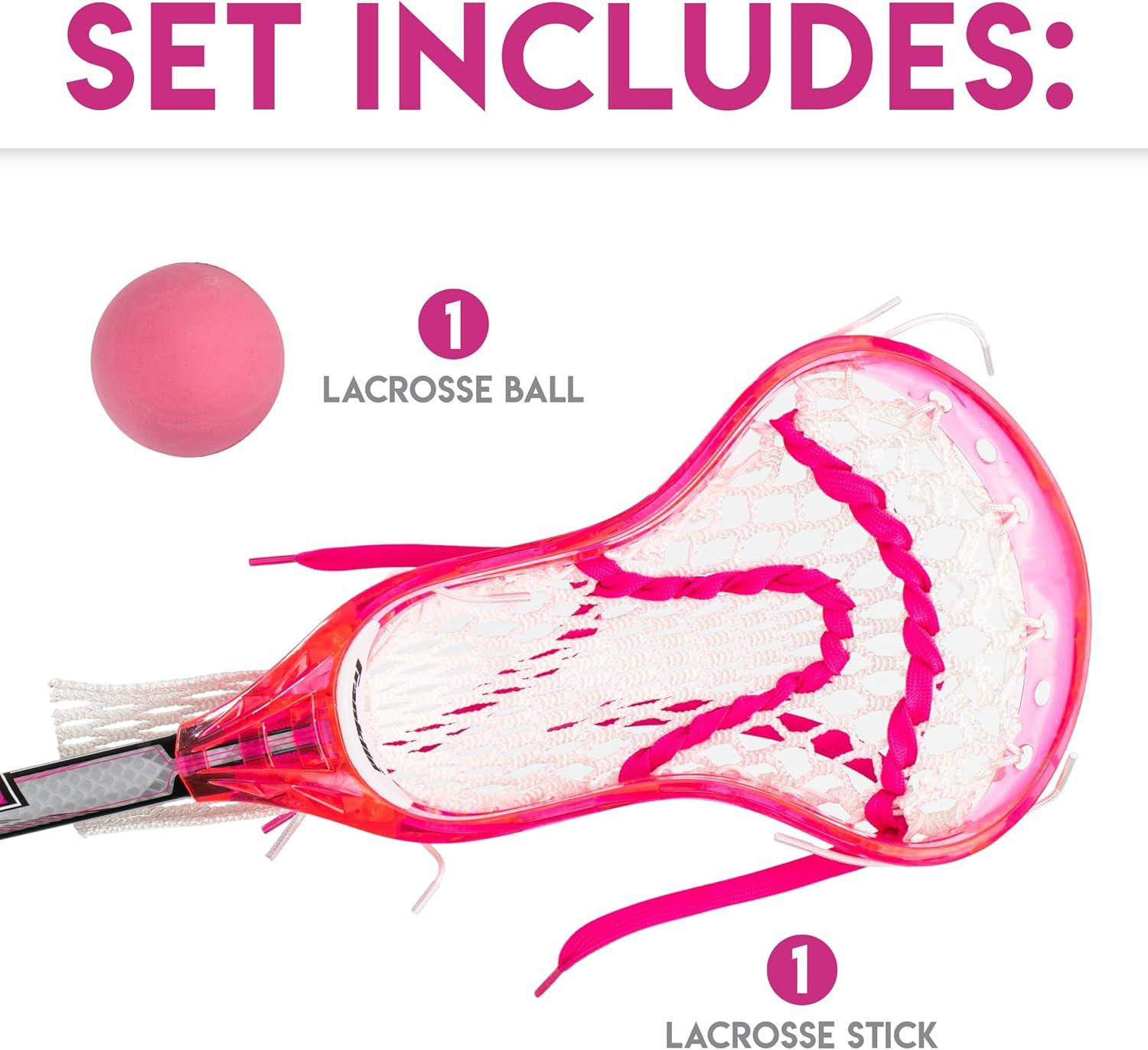imageFranklin Sports Kids Mini Lacrosse Stick Ball Set Venom Youth Plastic Lacrosse Stick for Beginners Perfect Set for Kids ToddlersPink
