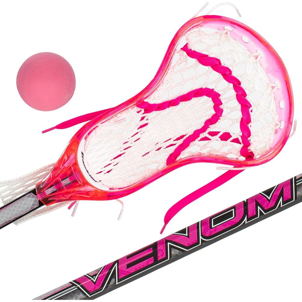 imageFranklin Sports Kids Mini Lacrosse Stick Ball Set Venom Youth Plastic Lacrosse Stick for Beginners Perfect Set for Kids ToddlersPink