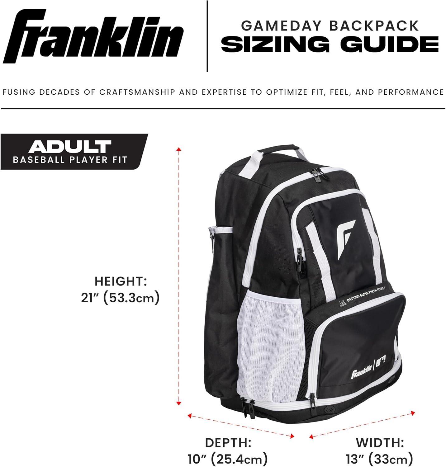 imageFranklin Sports MLB Gameday Baseball Softball Backpack Adult Youth Equipment Bat Bag Stores Batting Gloves Helmet Cleats More Waterproof Premium BatpackBlackWhite